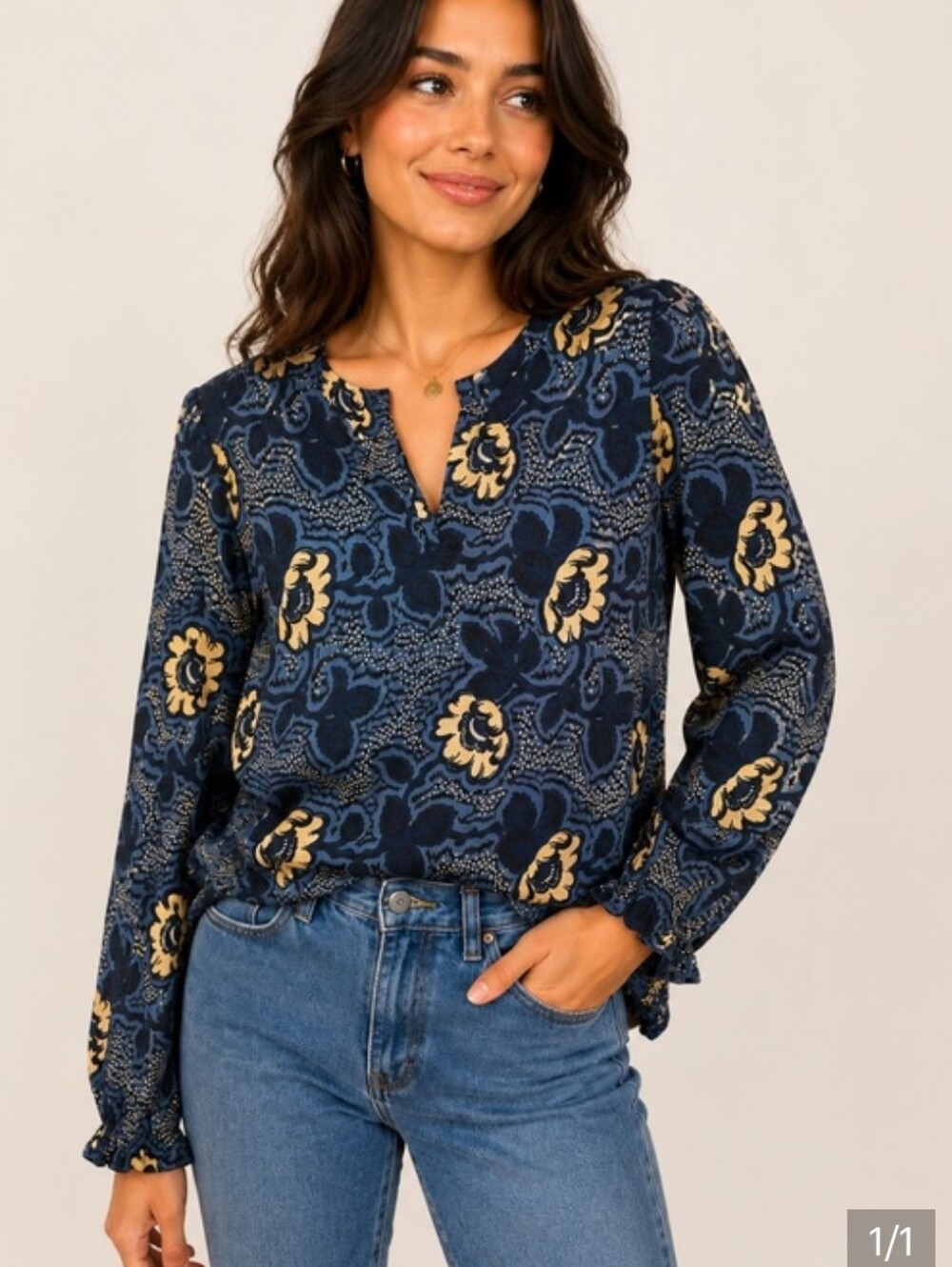 Ted Baker Blue Floral Long Sleeve Blouse